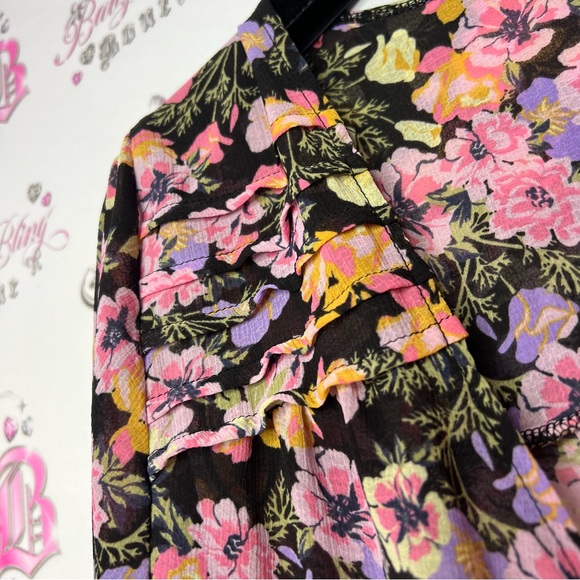 Free people blouse floral flowers rainbow 🌈 mixture neon bow tie ribbon 🎀 - Picture 9 of 14